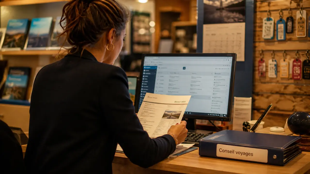 Métier agence de voyage : conseillère en agence avec devis client