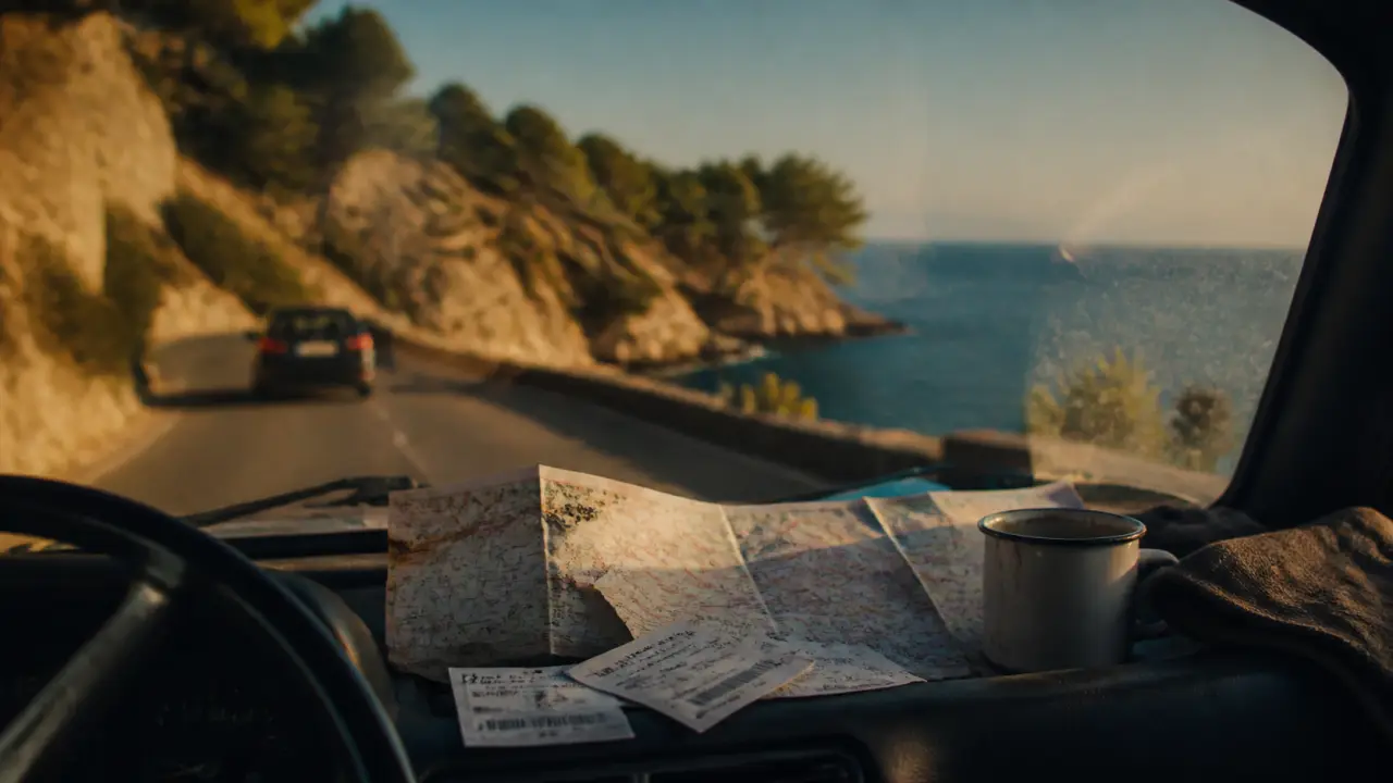 Road trip c’est quoi : voiture sur une route côtière sinueuse