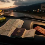 Road trip europe de l'est : vignette sur pare-brise et gilet réfléchissant