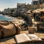 Week-end en France : idées de destinations mer et ville, sac voyage sur un quai côtier