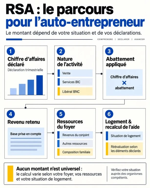 Infographie sur le RSA auto entrepreneur et le calcul des revenus déclarés