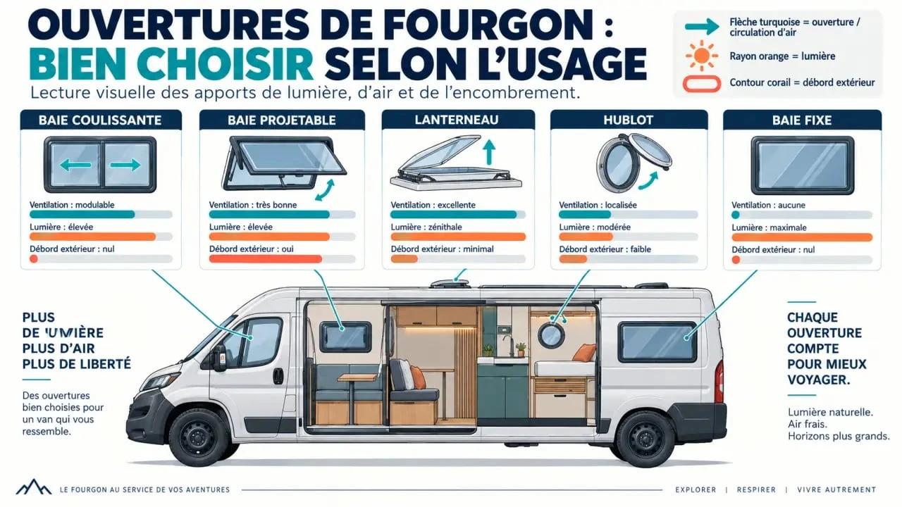 Fenêtre de van aménagé : comparaison des types d’ouverture et de ventilation