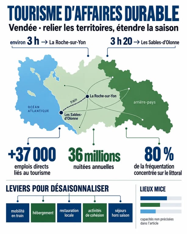 Infographie sur le développement du tourisme d'affaires durable en région vendéenne, les flux, la saisonnalité et les mobilités