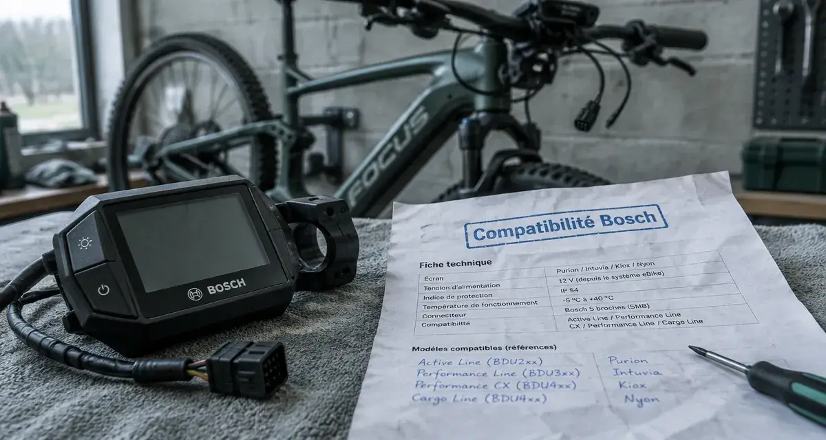 Compteur pour vélo électrique compatible Bosch, fiche technique et tournevis visibles