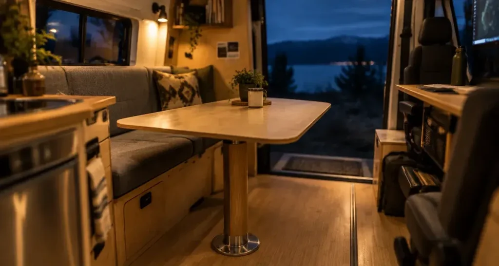 Table pour van aménagé : stabilité fixe ou modularité amovible ?