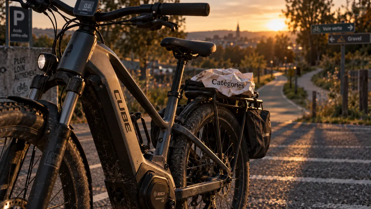 vélo électrique cube sur voie verte et sentier gravel